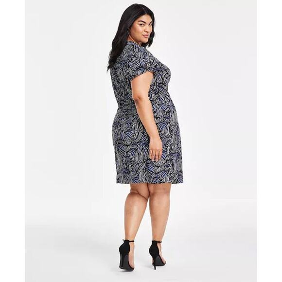 Anne Klein Faux-Wrap Flutter Sleeve Floral Print Dress Multi-Color 3X - Picture 2 of 10